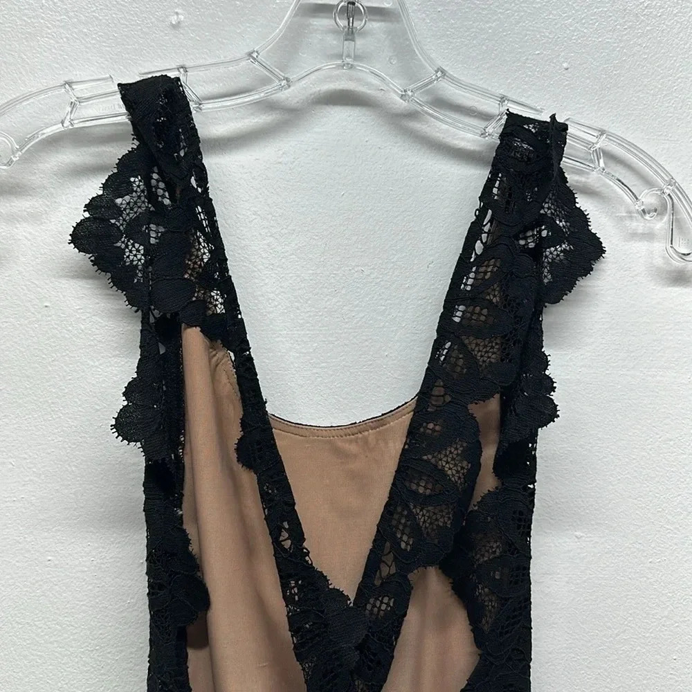 For Love & Lemons Gianna Apron Mini Dress Floral Lace Sleeveless Open Black XS - Picture 8 of 13